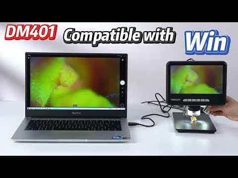 How does TOMLOV DM401 microscope connect to PC?