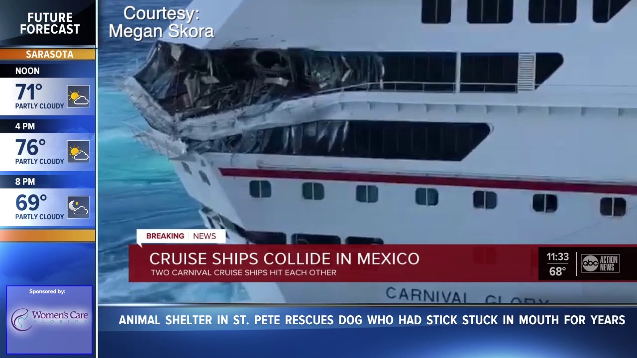 Carnival Legend Based In Tampa Collides With Cruise Ship In Mexico Youtube