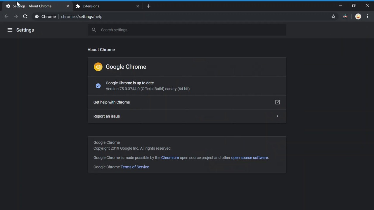 Update Chrome settings pages are dark