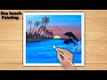 How to Paint a Relaxing Seascape for Beginners || Easy Beach Scene Acrylic Painting || 🏖️🌊