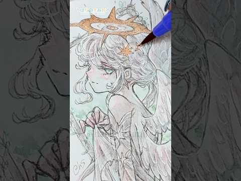 【透明水彩】🪽天使様を描くメイキング🎨🦜#Shorts #watercolor #watercolorpainting  #illustration
