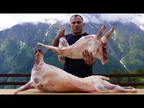 COOKING TWO LAMBS in  CAUCASUS MOUNTAINS.
