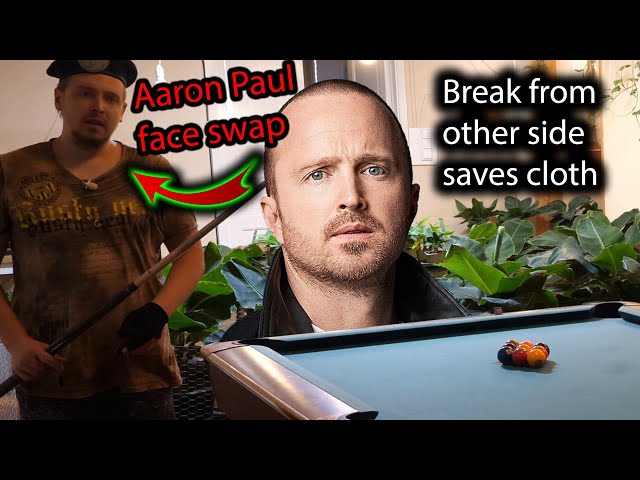 Breaking from other side of pool table to save on cloth, Aaron Paul deepfake class=