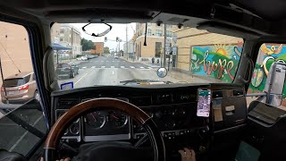 Driving through a town in a 10 Speed manual ISX Cummins