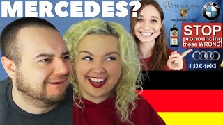 15 German brands YOU pronounce WRONG! | American Couple Reacts