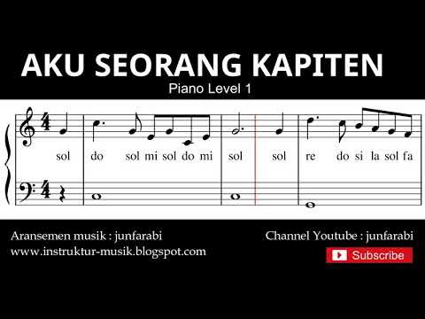 Not Balok Aku Seorang Kapiten - Tutorial Piano Grade 1 - Notasi Lagu Anak - Doremi Solmisasi