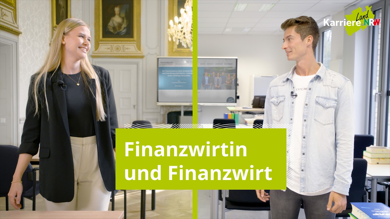 Ausbildung oder duales Studium? Diplom Finanzwirtin Gina und Finanzwirt Marvin arbeiten im Finanzamt