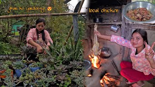 लोकल खुकुरा काे🍗 soup||Aju plants  safa garda garda Din bityo||Darjeeling Village life ❣️