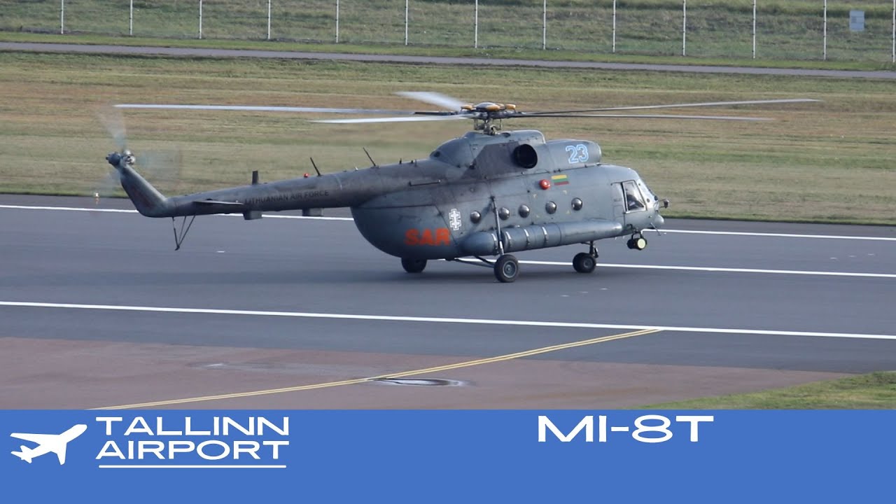 MI-8T Lithuanian Air Force Helicopter taxi and takeoff at Tallinn ...