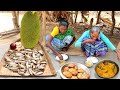 santali famous recipe RAW JACKFRUIT KOFTA curry with SMALL FISH cooking by our grandma||rural india