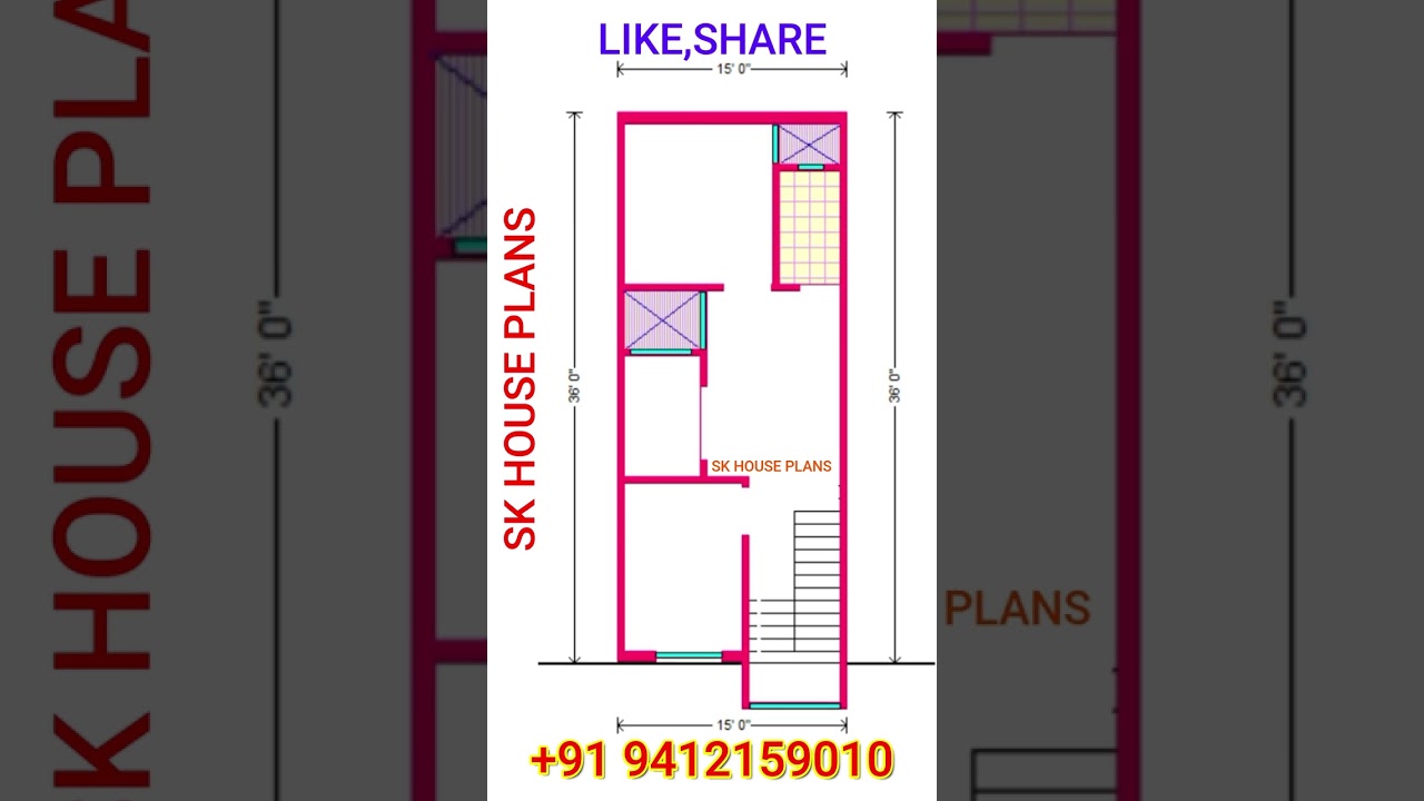 15 X 36 House Plan With 2 Rooms { Serial Number 1591 } 