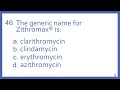 Top 200 drugs practice test question  the generic name for zithromax is ptcb naplex nclex test