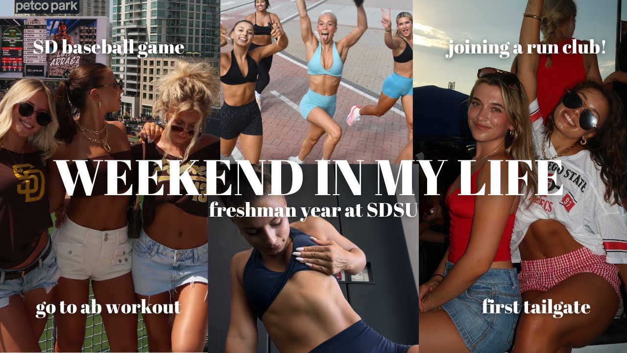 COLLEGE WEEKEND AT SDSU: first tailgate, padres game, run club, beach day, ab workout + dorm life!