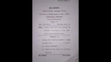 Animal Behaviour msc zoology 1st sem question paper#bilaspuruniversity #trending #questionpaper