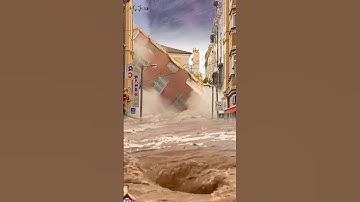 City Disaster: Multi-Story Building Collapses into Raging Flood! 🌊😱