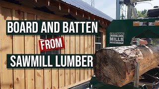 Woodland Mills Portable Sawmill, Sawing Logs Into Board and Batten Siding for The Wood Shop.