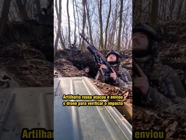 Drone interceptado por ucranianos na trincheira!