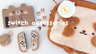 unboxing nintendo switch accessories (geekshare) | cute carrying bag, bear case, thumb grips