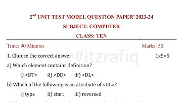 2nd Unit Test Model Question Paper 2023-24