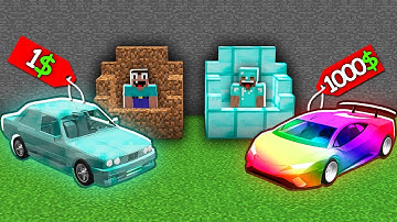 $1 DIAMOND CAR SHOP vs $1000 RAINBOW CAR SHOP in Minecraft...