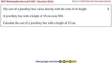 2017 Maths General 2 HSC Q30b Solve worded non-linear direct variation problem y=kx³