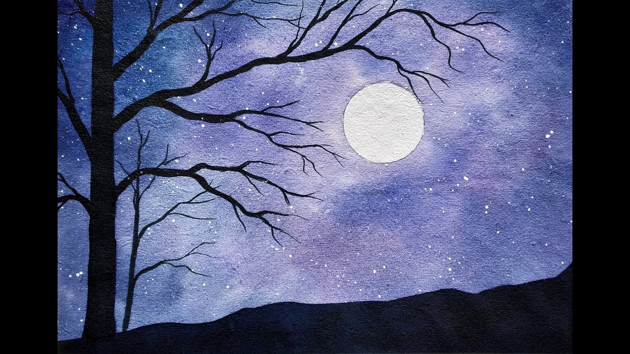 HOW TO PAINT: Night Sky with Tree Watercolor - YouTube