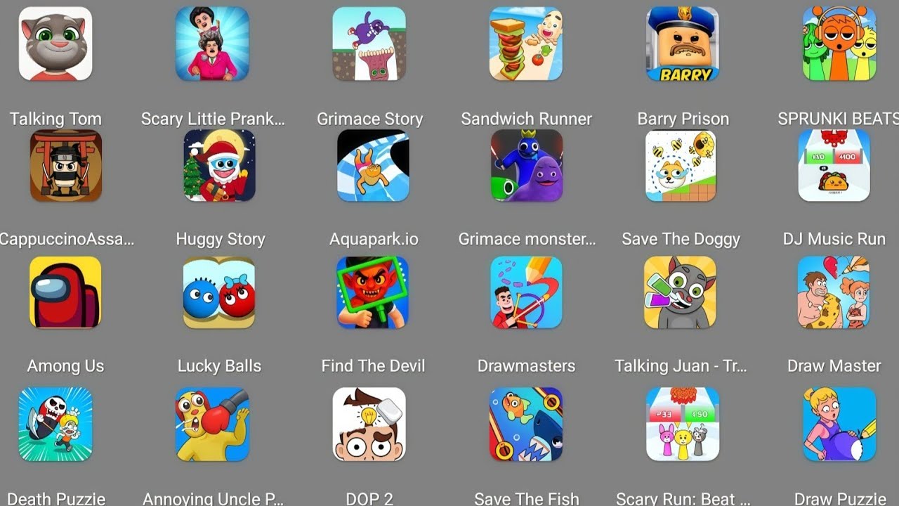 Roblox,Grimace Monster Scary Survival,Kick The Buddy,Minecraft,Emoji Puzzle,Tom Friends 2,Draw Puzzl