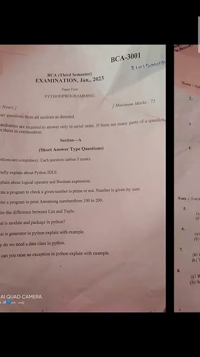 python programming questions paper 2023 BCA semester 3 BCA3001 - YouTube
