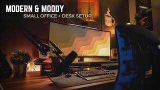 MODERN and MOODY Desk Setup - Small Office + Desk Tour 2023