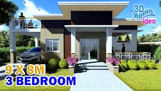 House Design idea, 9x8 meters with 3 Bedroom and Roofdeck