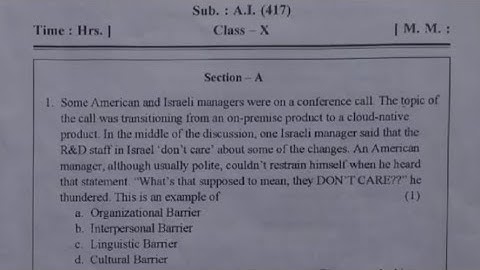 pt - 1 AI question paper class 10 || Periodic test question paper of AI Class 10