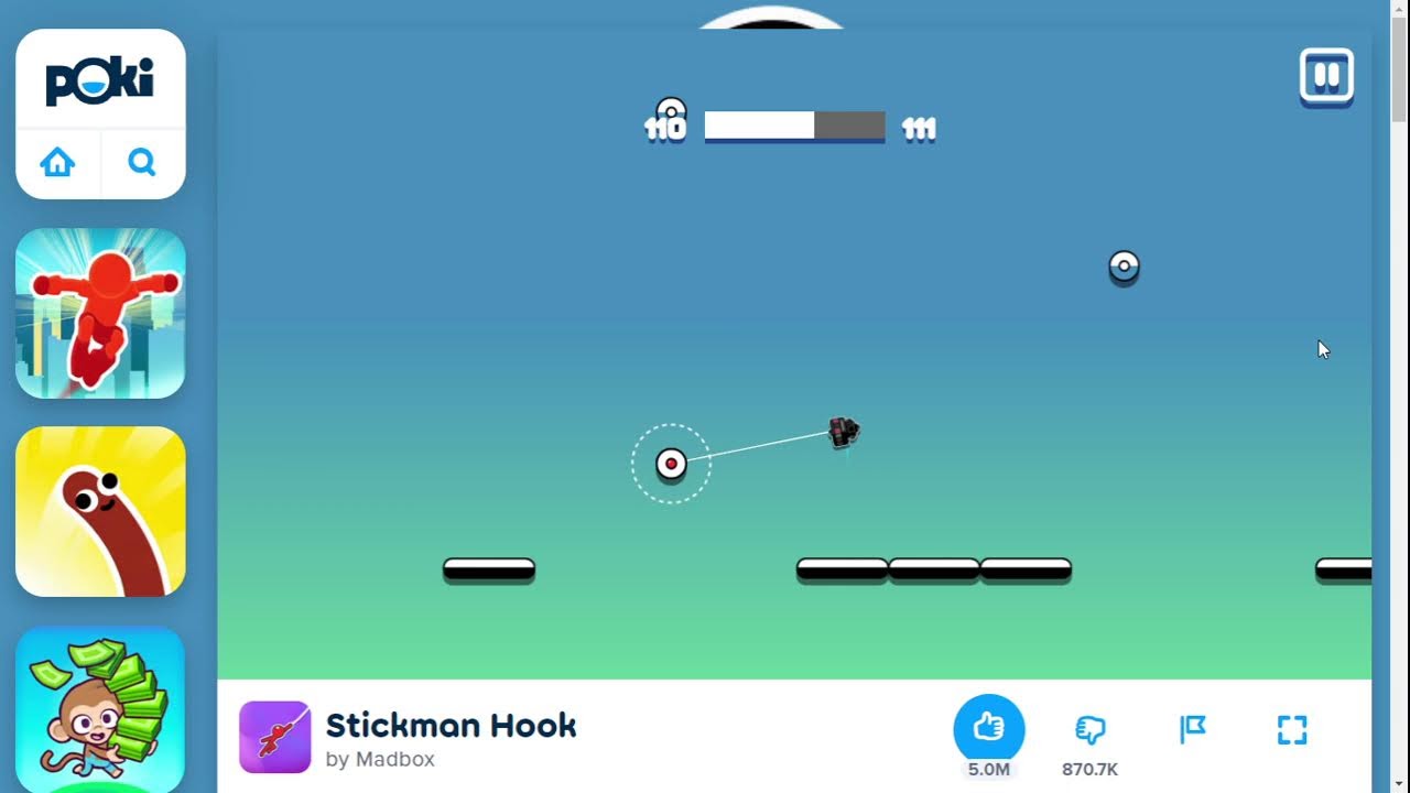 Stickman Hook @poki.com from Level One to Fifty 