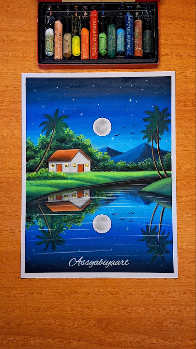 Drawing night scenery using Greebel Artists oil pastels, 12 pieces