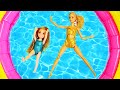 Spielspaß mit Puppen. Barbie und Chelsea gehen auf die Pool-Party.