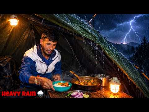 Solo Camping In Heavy Rain & Lightning Thunderstorm | Extreme Weather Camping | Tejas Camping