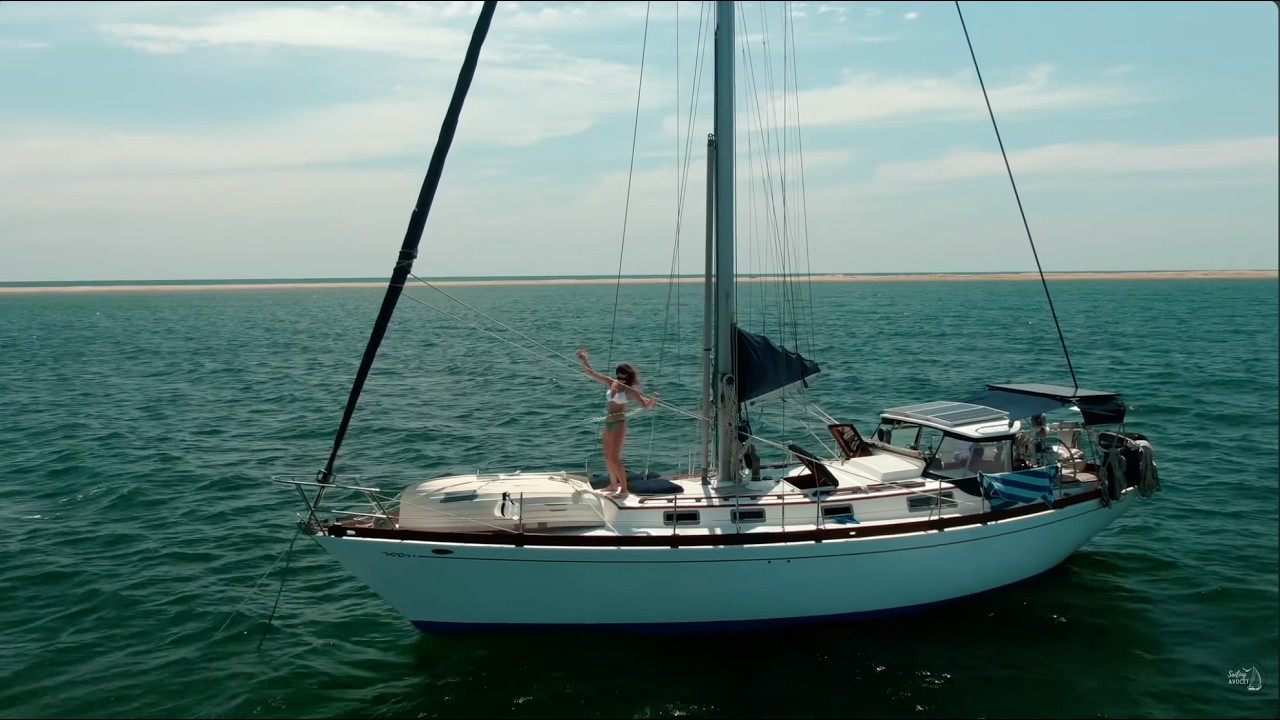 ⁣Hula Hooping on a Boat in Topolobampo, Mexico 4k Drone footage | Sailing Avocet