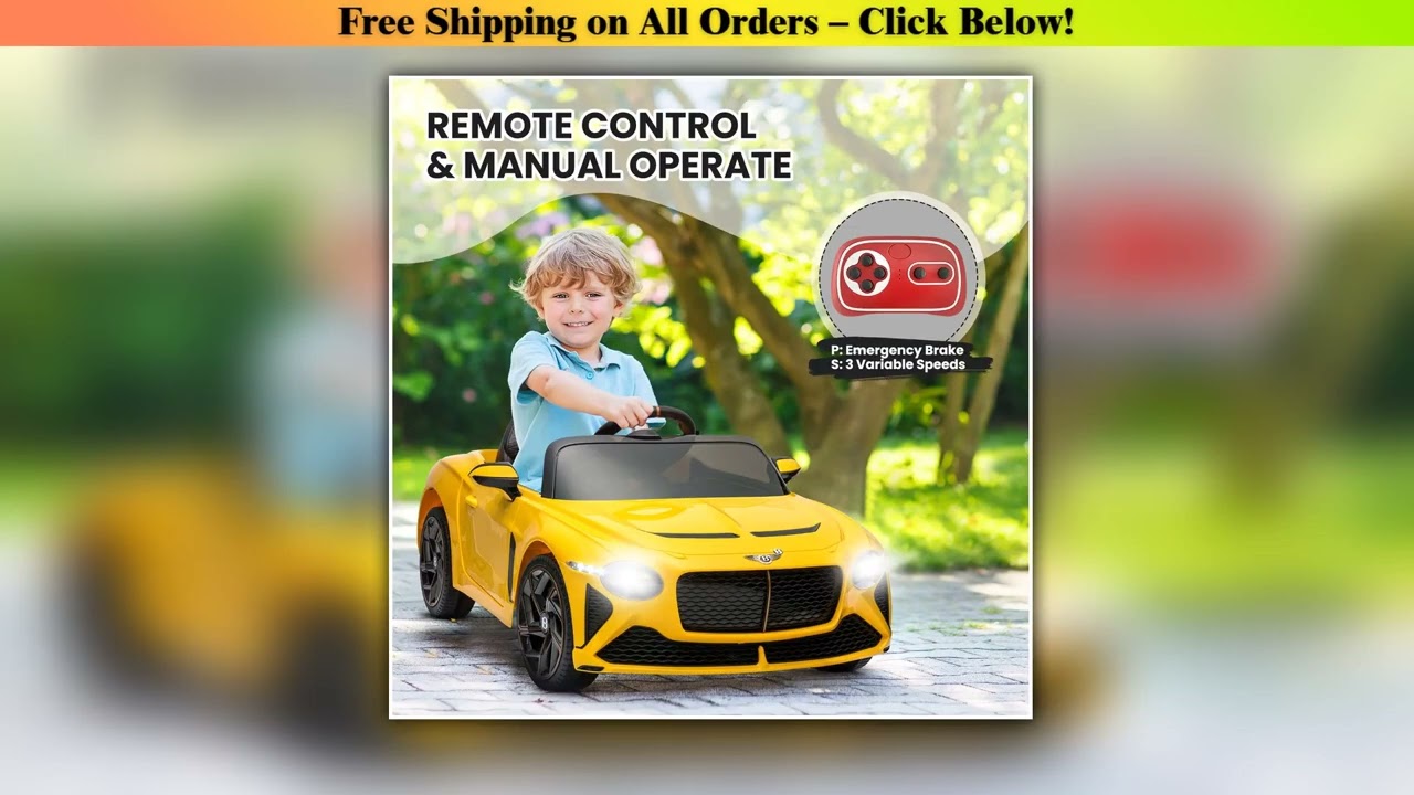 12V Kids Electric Car with Parents Remote/ LED Headlights/Bluetooth Music/Two Speeds, Ride-On Toy