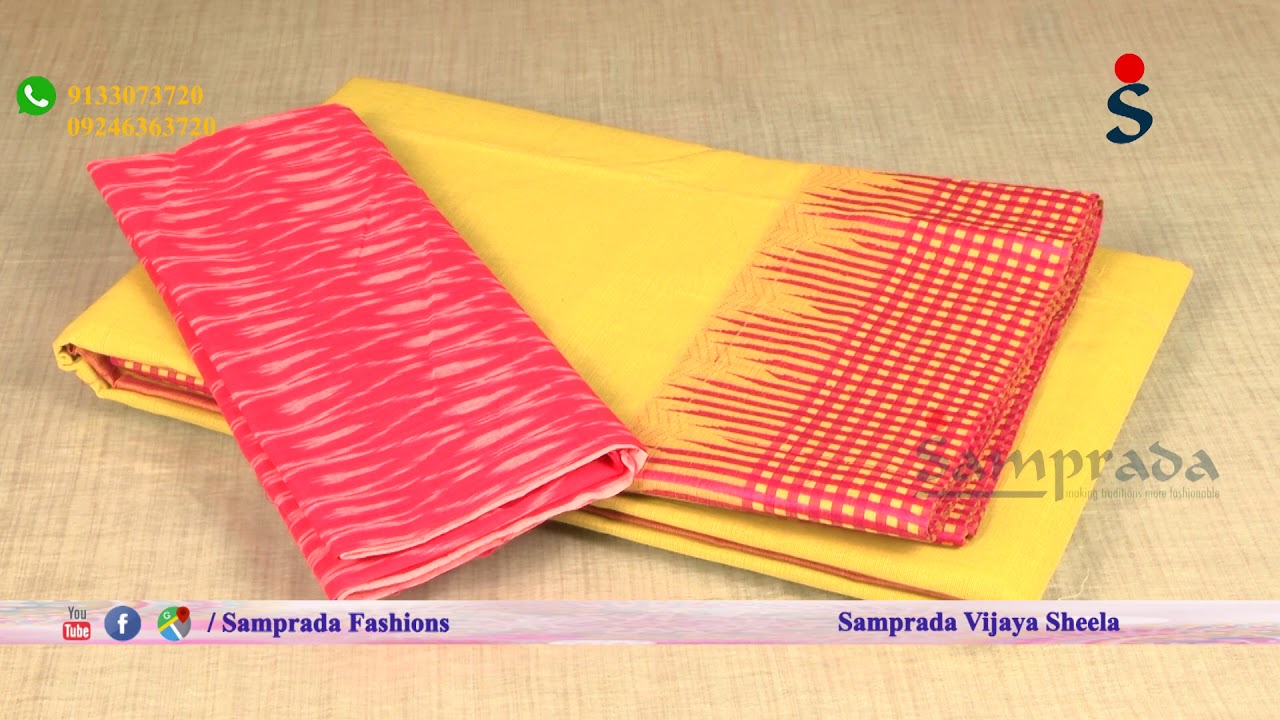 SAMPRADA Formal Cotton Sarees With Thread Weaving & Temple Border | Perfect Mix and Match Blouse