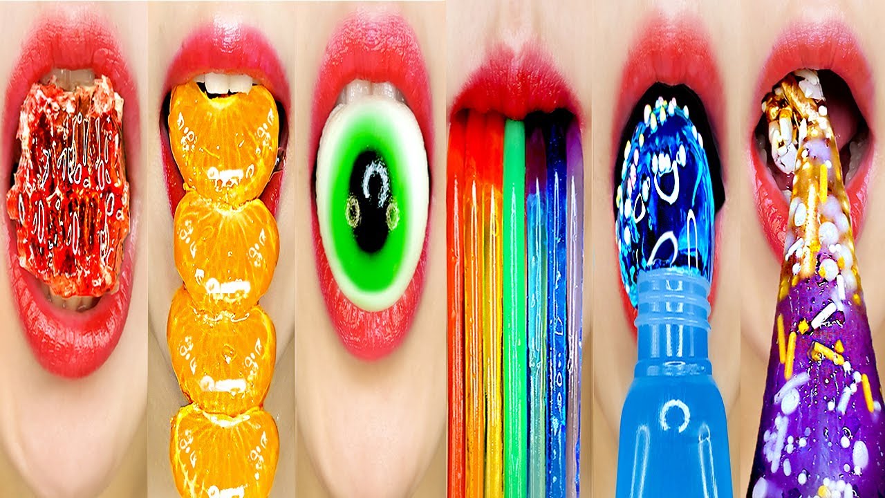 asmr / Rainbow (Red, Green, Blue Honey jelly) Emoji food 이모티콘 입술 먹방 모음