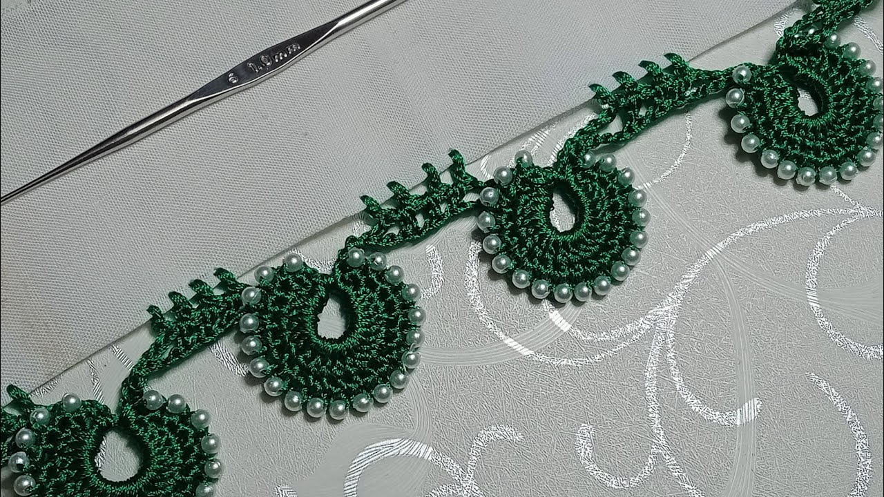 Beautiful 👌Crochet New border with pearl/Lace Tutorial@moonmacramecrochet4288💗