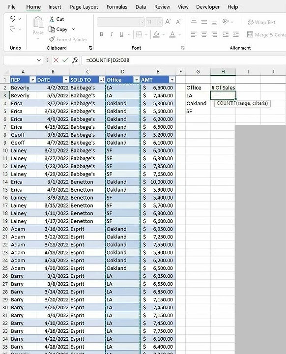 Use the countif function to find out how many times something comes up in a table. #excel #countif