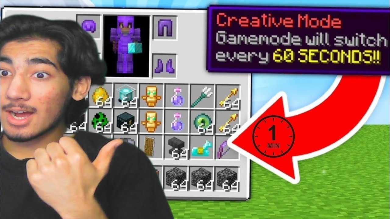 MINECRAFT BUT I GET CREATIVE MODE EVERY MINUTE - YouTube