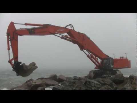 Custom Built 155 Tons Hitachi Zaxis 870 LCH Working On A Pier