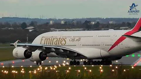 Emirates Airbus A380-800 ✈️ WET & WINDY Departure from Birmingham Airport ( BHX )