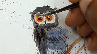 I Painted an Owl with my THUMB! 🦉✋ Watercolor Owl Painting Tutorial 