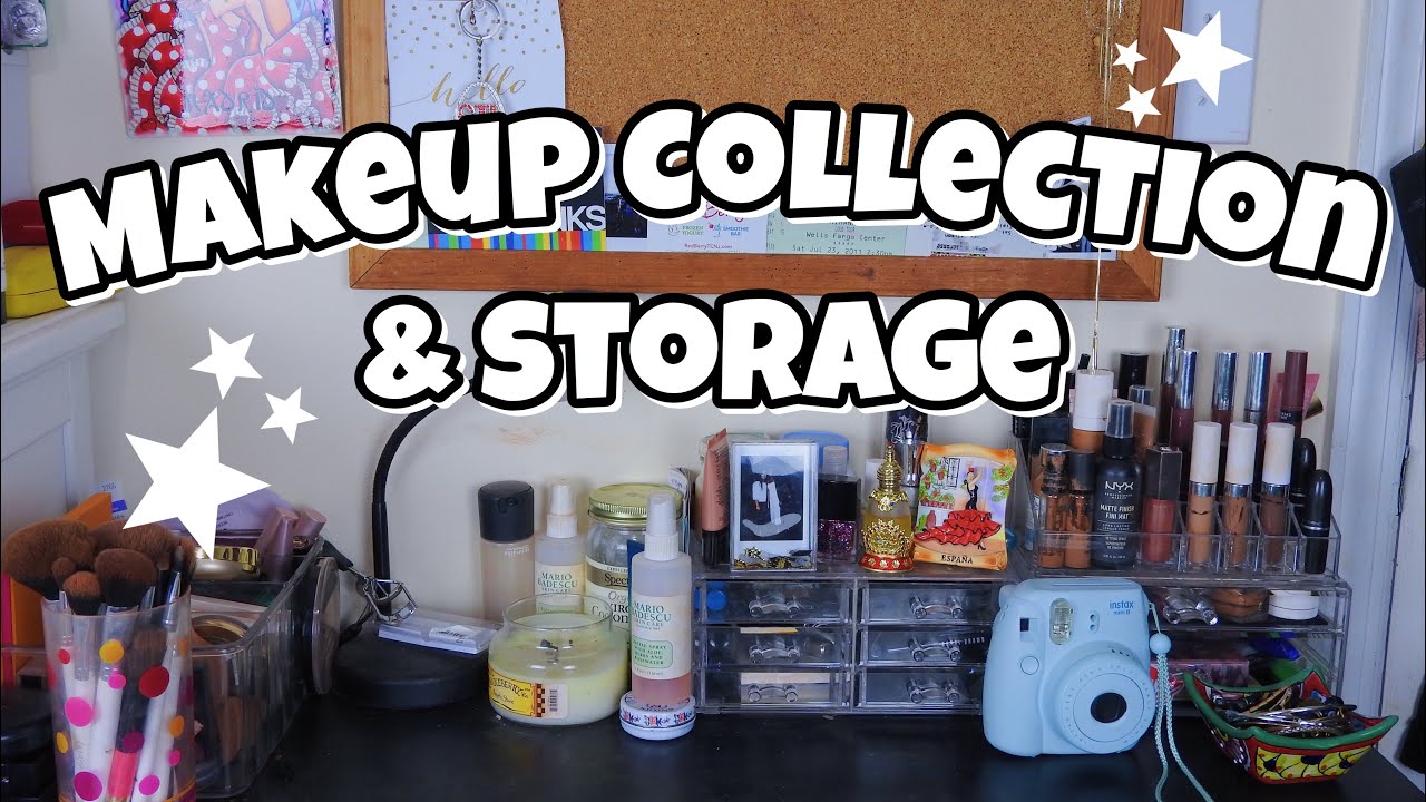 MY MAKEUP COLLECTION & STORAGE 2018!! (Small & Affordable) | Maya Elizabeth