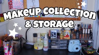 MY MAKEUP COLLECTION &amp; STORAGE 2018!! (Small &amp; Affordable) | Maya Elizabeth