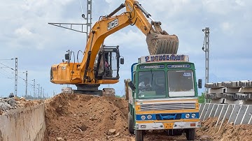 JCB 3DX Manitou with Excavator Trucks Gravel Loading and Leveling New Railway Platform Work