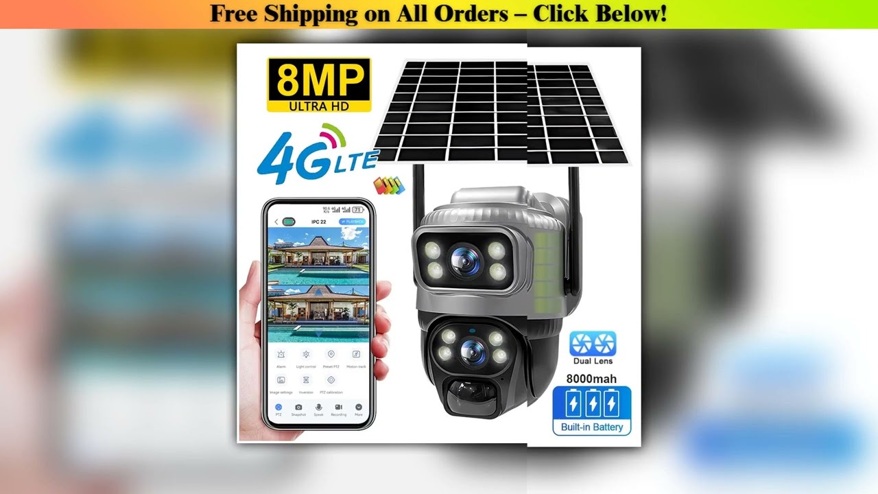 V380 Dual Lens 4G Camera Solar PIR Human Detection Night Vision Waterproof Security Video IP Camara
