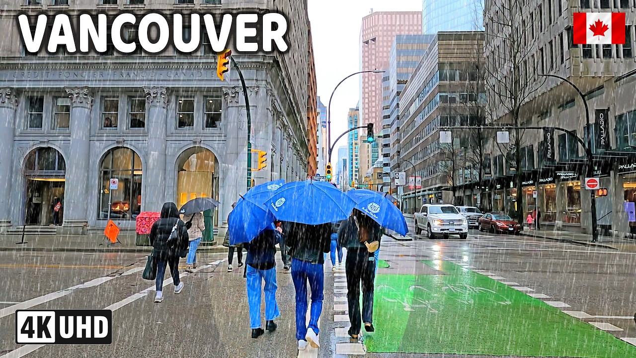 🇨🇦 【4K】⛈️⛈️⛈️ Heavy Rainstorm in Downtown Vancouver  BC, Canada. 2026. Go Pro Hero 13.